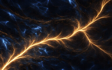 Electric spark fractal in deep blue and black, high contrast lightning bolt texture, dynamic abstract art