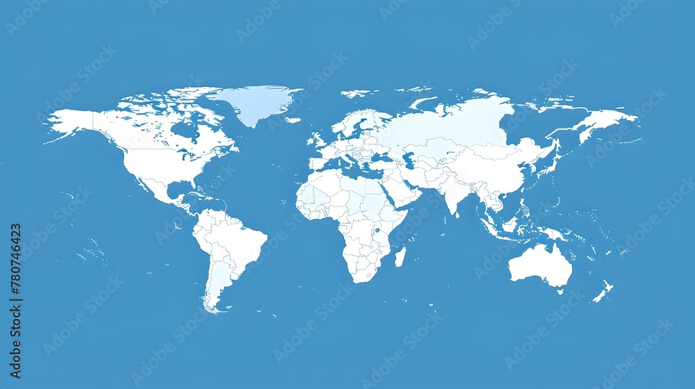 Poster simplified stylized world map on blue background, educational and web design usage, graphic element 
