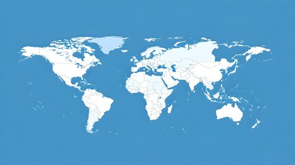 Simplified Stylized World Map on Blue Background, Educational and Web Design Usage, Graphic Element for Global Concepts. AI