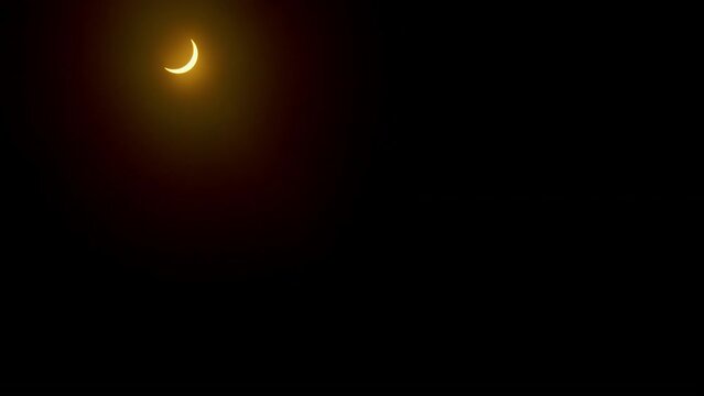 Sun crescent growing back behind the moon partial solar eclipse time lapse
