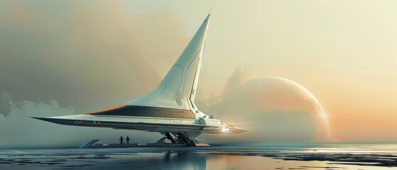 A sleek aerodynamic structure serving as a vertical launchpad for spacecraft - obrazy, fototapety, plakaty