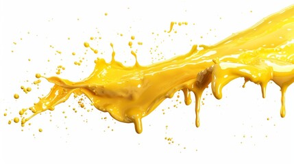 a bright yellow paint dripping dynamically on a white surface, providing an artistic and energetic background for creative designs.