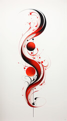 Obraz premium A Rococo Minimalist Style Tattoo Design Black and Red Ink Painting On White Background