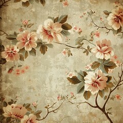 Vintage dogwood flower wallpaper on cracked texture background, bringing classic and romantic beauty.
