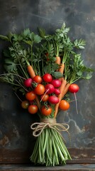 Fresh Vegetable Assortment with Cauliflower and Cherry Tomatoes Tied in a Bundle
