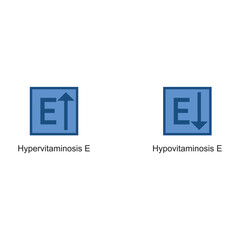 Icons of Hypervitaminosis and Hypovitaminosis E - excess and deficit of vitamin E - simple icon illustration.
