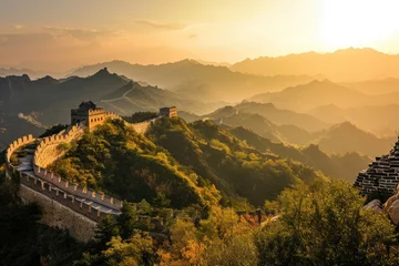  Great Wall of China, A panoramic view of the Great Wall of China during the golden hour, Ai generated © Tanu