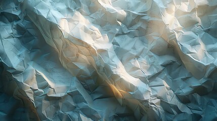 Abstract crumpled paper texture with play of light on cool tones, offering a dynamic and textural backdrop for modern and abstract design concepts.
