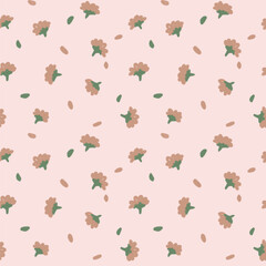 Hand draw pink flowers on pink background seamless pattern	