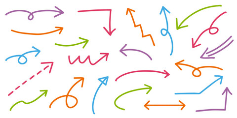 手書き　矢印　カラフル　セット　シンプル
