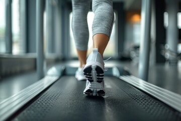 person running in a gym on a treadmill concept for exercising, fitness and healthy lifestyle. ai generated - obrazy, fototapety, plakaty