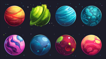 Set of Fantasy alien planets isolation background, Illustration.