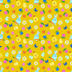 Easter pattern with rabbit chicken