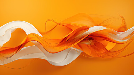 A Single Abstract Art White and Orange Scribble Wavy Lines on a Biege Color Background