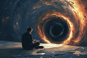 Studying about black hole,, A physicist studying a black hole, AI-generated