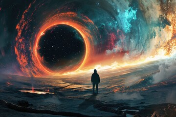 Studying about black hole,, A physicist studying a black hole, AI-generated - obrazy, fototapety, plakaty