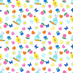 Easter pattern with rabbit chicken