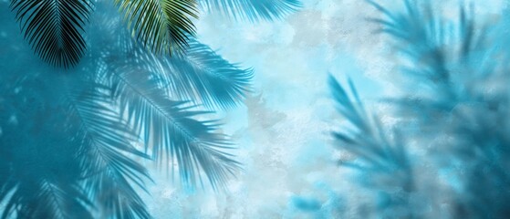 Fototapeta na wymiar Palm shadows cast on a cloudy blue background.