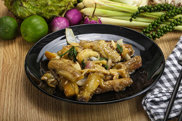 Roasted Thai eggplant with onion