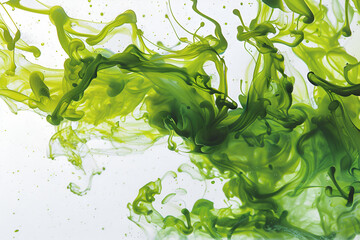 Smoke of lively green colors against a spotless white background
