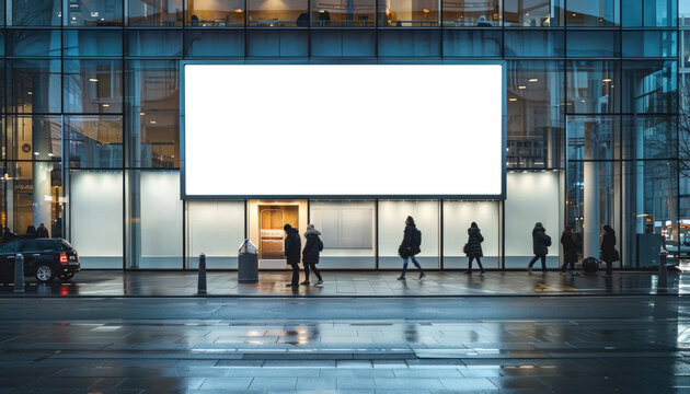 A city street at night with a large white billboard in the background by AI generated image