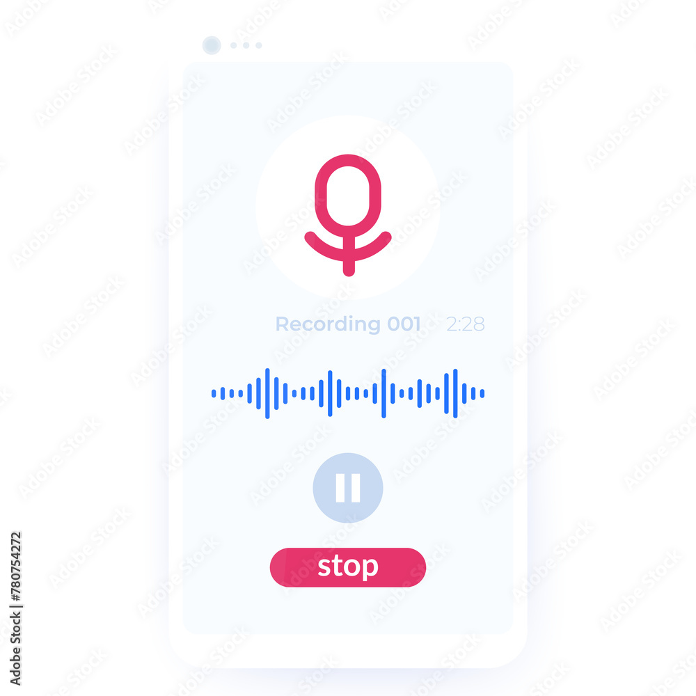 Poster audio recording app mobile ui design, recorder in phone
