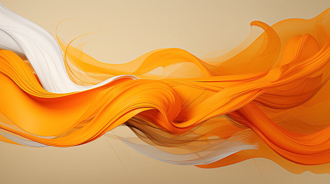A Single Abstract Art White and Orange Scribble Wavy Lines on a Biege Color Background