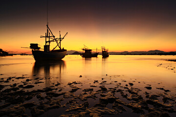 Beautiful Sunset at Khao Ta Mong Lai Forest Park landmark of Prachuap Khiri Khan Province, Thailand 