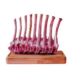 Bonein chops rest on a wooden board in still life photography on a transparent background