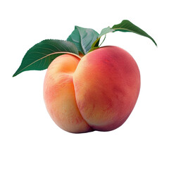 a peach with green leaves on a transparent background on a transparent background