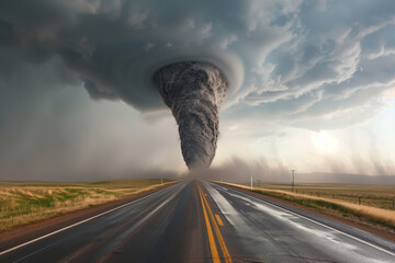 tornado storm on the road - obrazy, fototapety, plakaty