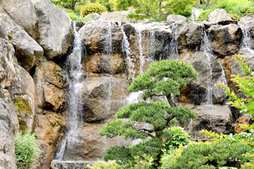 Fototapeta na wymiar Natural landscape of Japan. Mountain waterfall
