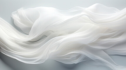 Abstract Art White Silky Fabric Floating Like Scribble Wavy Lines on a White Color Background