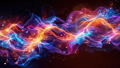A colorful, swirling line of music notes and stars by AI generated image