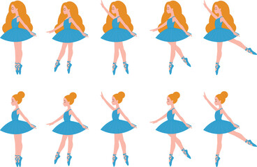 Fototapeta premium Cute ballerina adorable illustration, ballerina with clothes in blue tones pattern, various poses
