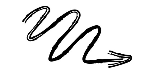 Hand drawn simple arrow drawn with wax crayon, chalk or charcoal. Uneven dry texture for underlining highlighting. Pencil drawn lines, strikethrough, grungy vector isolated on white