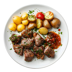 Meat plate with potatoes and souce  on Transparent Background | Ai generated 