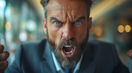 Angry Businessman Expressing Frustration - obrazy, fototapety, plakaty