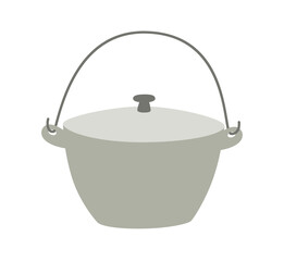 Camping boiler isolated on white background. Black cast iron cooking pot. Flat design, vector illustration.