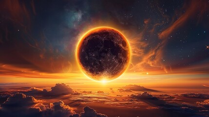 A darkness event, such as a total solar eclipse, plunging the world into temporary darkness, high detailed - obrazy, fototapety, plakaty