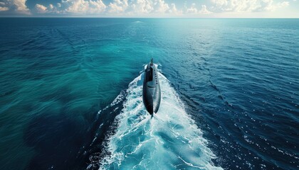Fototapeta premium A submarine is traveling through the ocean by AI generated image