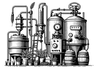Beer brewing process factory sketch PNG