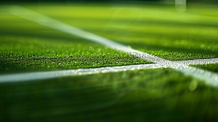 lush artificial turf detail showing lines for soccer or football