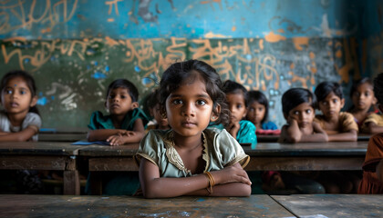 Indian children sitting in classroom