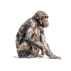 横を向いて座るチンパンジーのイラスト