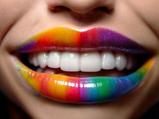 Pride lips with colorful rainbow flag lgbtq+ flag colors lipstick