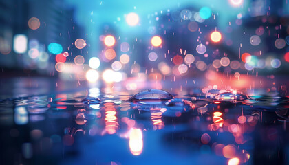 Rain in city street lights