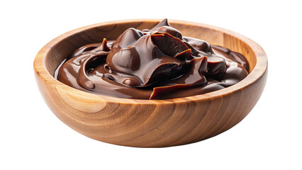 Wooden bowl on chocolate isolated on transparent background