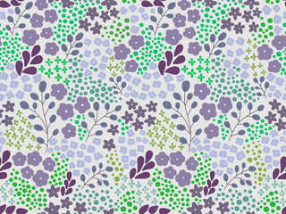 A hand-drawn floral pattern painted in bright colors on a white background.Seamless pattern.