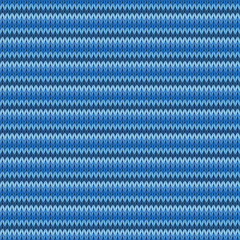 Blue knitted seamless tileable pattern. Knitted fabric texture. Realistic knit texture for wallpaper, background, wrapping paper.